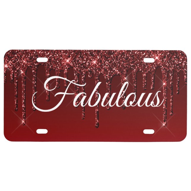 Your Text Drip Glitter Burgundy Red License Plate (Front)