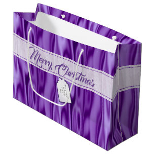 Your Text   Elegant Christmas Purple Faux Satin Large Gift Bag