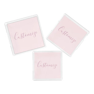 Your Text   Elegant Script & Soft Blush Pink Acrylic Tray