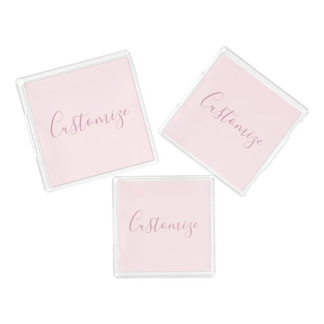 Your Text | Elegant Script & Soft Blush Pink Acrylic Tray (Set)
