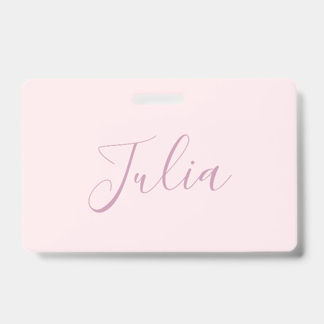 Your Text | Elegant Script & Soft Blush Pink Badge (Front)