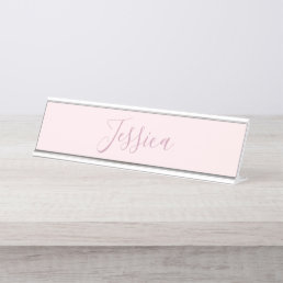 Your Text | Elegant Script &amp; Soft Blush Pink Desk Name Plate