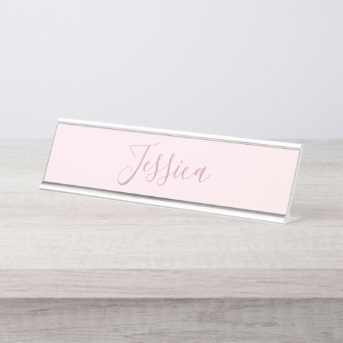 Your Text  Elegant Script  Soft Blush Pink Desk Name Plate