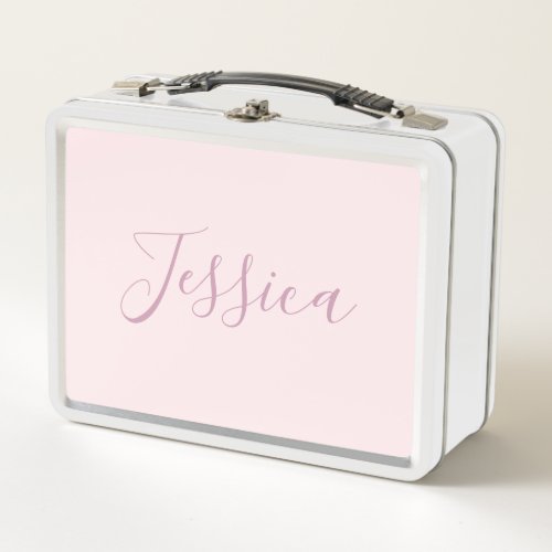 Your Text  Elegant Script  Soft Blush Pink Metal Lunch Box