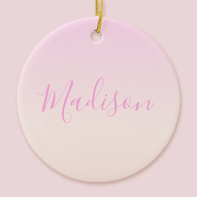 Your Text | Elegant Script & Soft Blush Pink Ombre Ceramic Ornament (Creator Uploaded)
