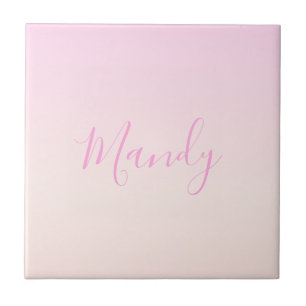 Your Text Elegant Script & Soft Blush Pink Ombre Ceramic Tile