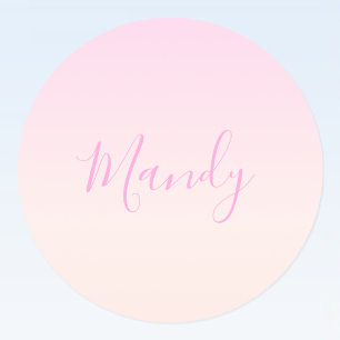 Your Text Elegant Script & Soft Blush Pink Ombre Classic Round Sticker