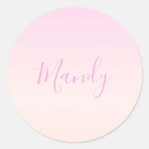Your Text   Elegant Script & Soft Blush Pink Ombre Classic Round Sticker