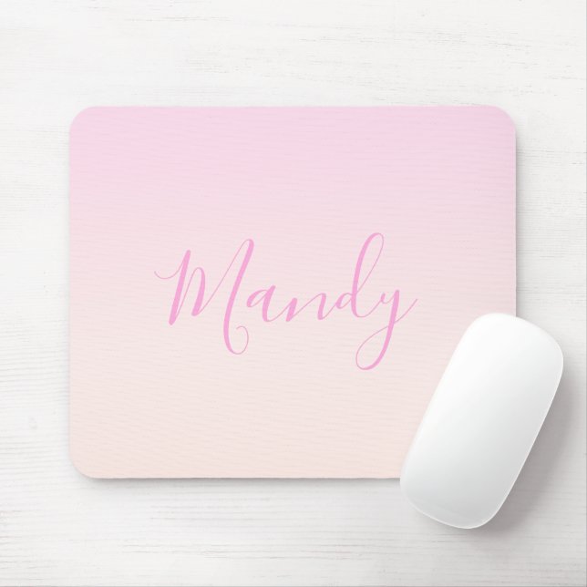 Your Text | Elegant Script & Soft Blush Pink Ombre Mouse Pad (With Mouse)