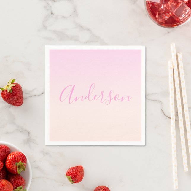 Your Text | Elegant Script & Soft Blush Pink Ombre Napkins (Insitu)