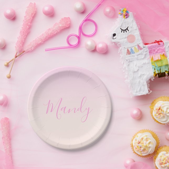 Your Text | Elegant Script & Soft Blush Pink Ombre Paper Plates (Party)