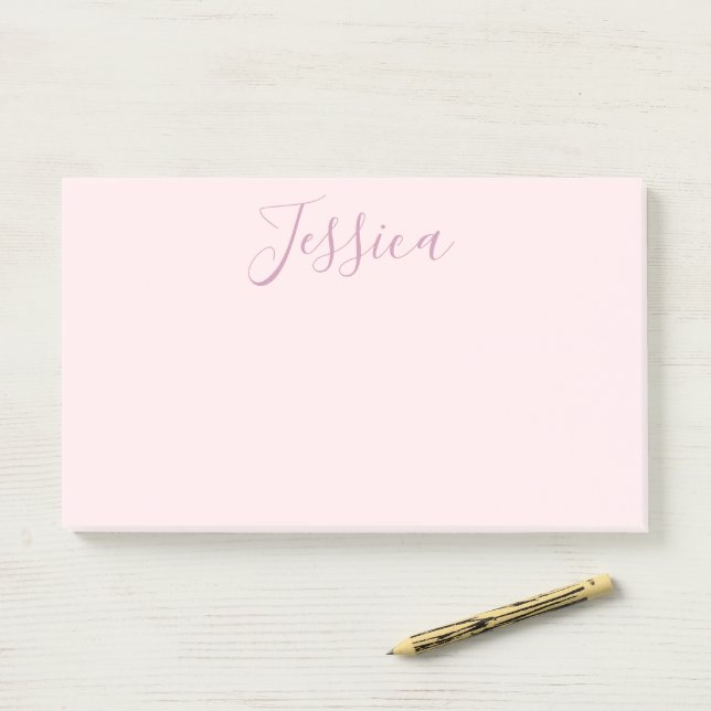 Your Text | Elegant Script & Soft Blush Pink Post-it Notes (On Desk)