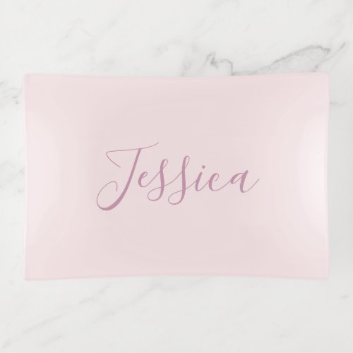 Your Text  Elegant Script  Soft Blush Pink Trinket Tray