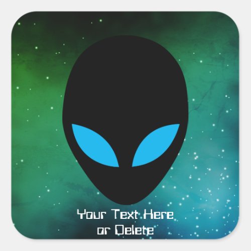 Your Text  Eye Color Alien Head Green Galaxy  Square Sticker