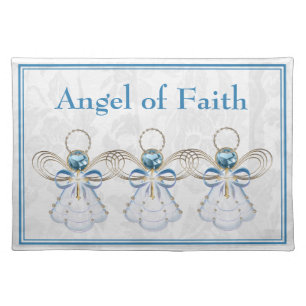 Your Text: Filigree Christmas Angel of Faith Blue Cloth Placemat