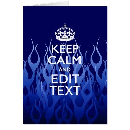 Your Text for Keep Calm on Blue Racing Flames Cards (Front)