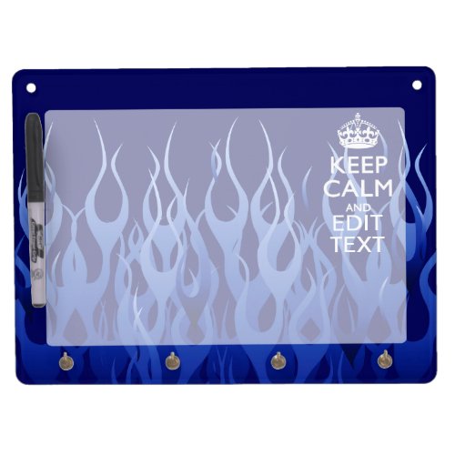 Your Text for Keep Calm on Blue Racing Flames Dry Erase Board With Keychain Holder