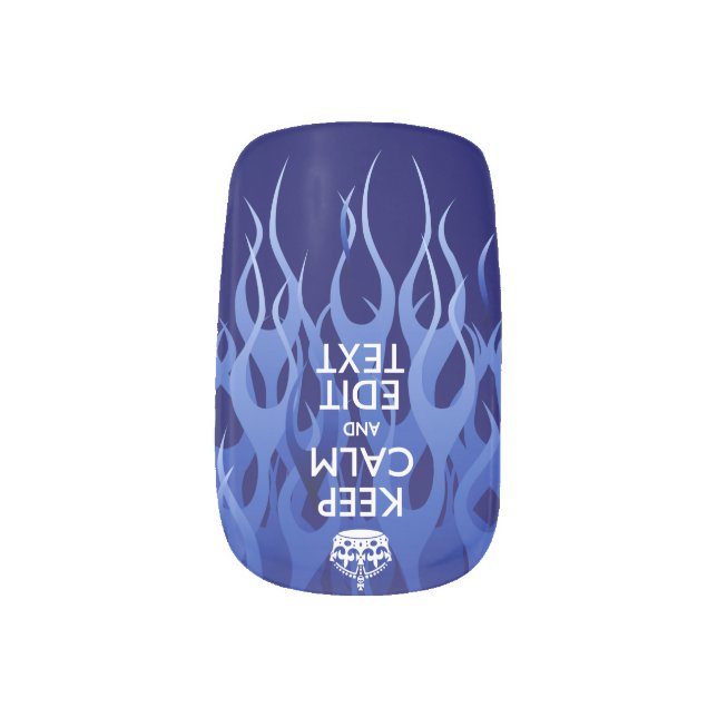 Your Text for Keep Calm on Blue Racing Flames Minx Nail Art (Right Thumb)