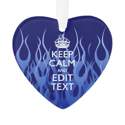 Your Text for Keep Calm on Blue Racing Flames Ornament