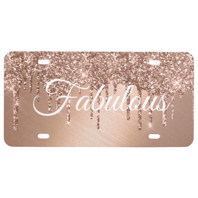 Your Text Glitter Rose Gold License Plate (Front)