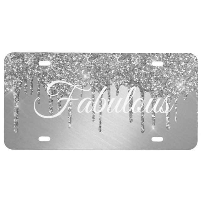Your Text Glitter Silver License Plate (Front)