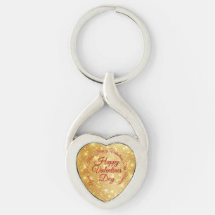 Your TEXT Gold Valentines Day Message Heart Keychain