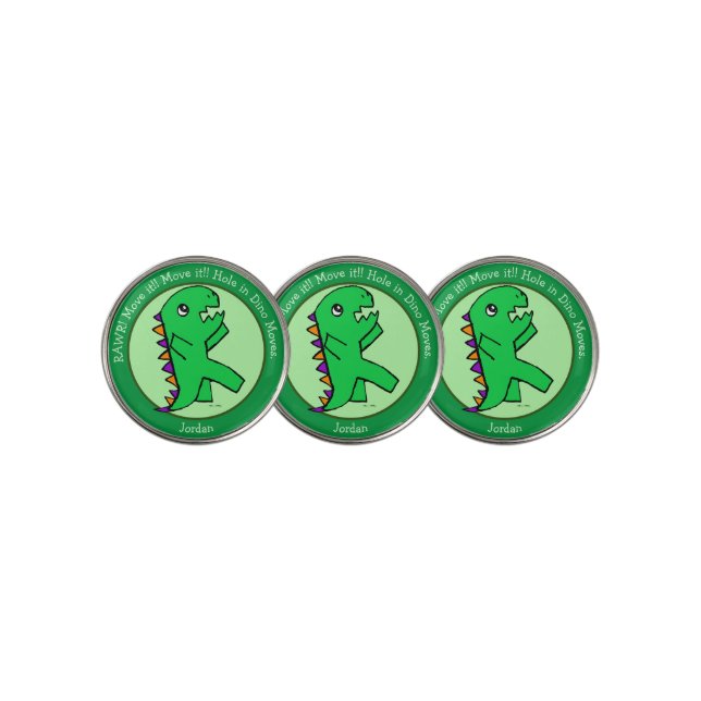 Your Text Green Dinosaur Golf Ball Marker (3 Up)