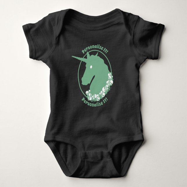 YOUR TEXT Green Zombie Unicorn Baby Bodysuit (Front)