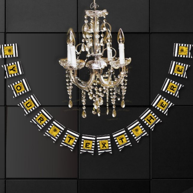 Your Text Here Gold, Black and White Stripe Bunting Flags (Creator Uploaded)