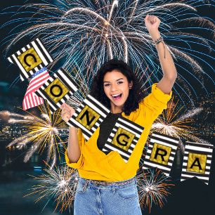 Your Text Here Gold Black Stripe Pattern Bunting Flags