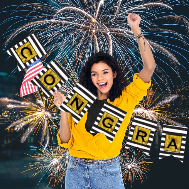 Your Text Here Gold Black Stripe Pattern Bunting Flags (Creator Uploaded)