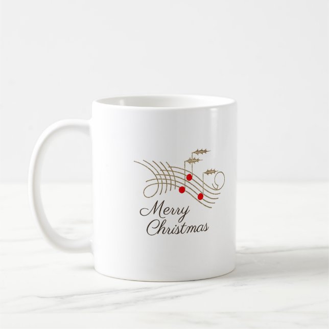Your Text Here Merry Christmas Music Holly Coffee Mug (Left)