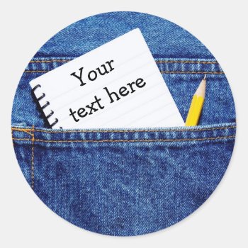 "your Text Here" Notebook In Pocket Classic Round Sticker by Meg_Stewart at Zazzle
