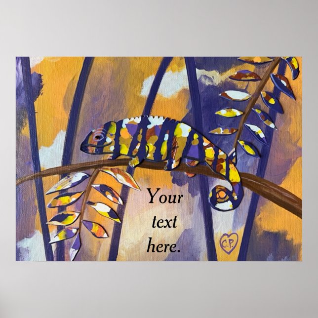 Your text here on Purple Orange Chameleon Poster (Front)