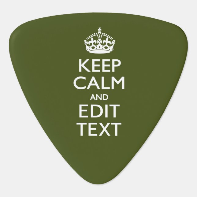 Your Text Keep Calm And on Olive Green Decor Guitar Pick (Front)