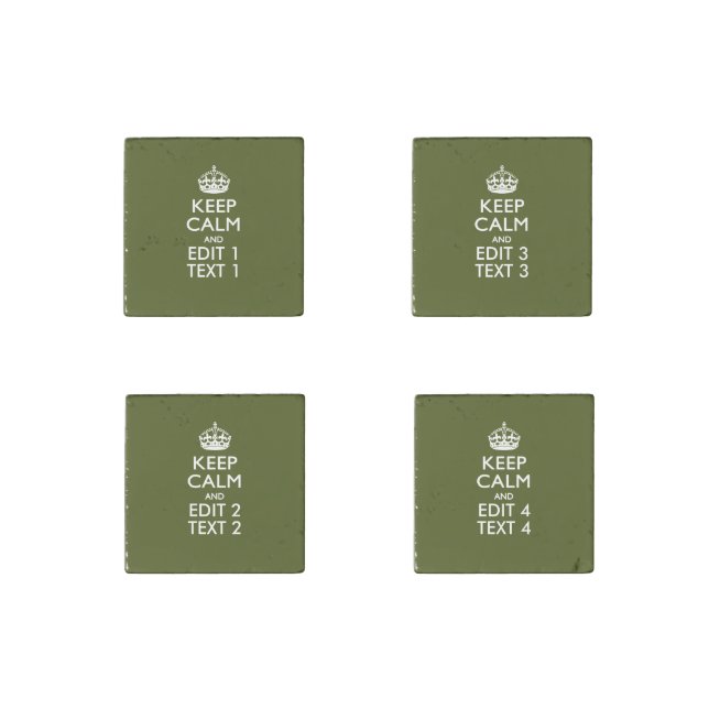 Your Text Keep Calm And on Olive Green Stone Magnet (Front)