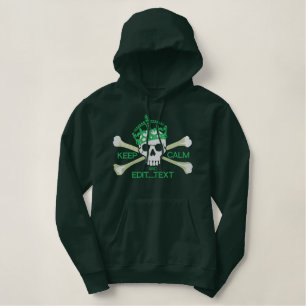 Your Text Keep Calm Crown Large Crossbones Skull Embroidered Hoodie