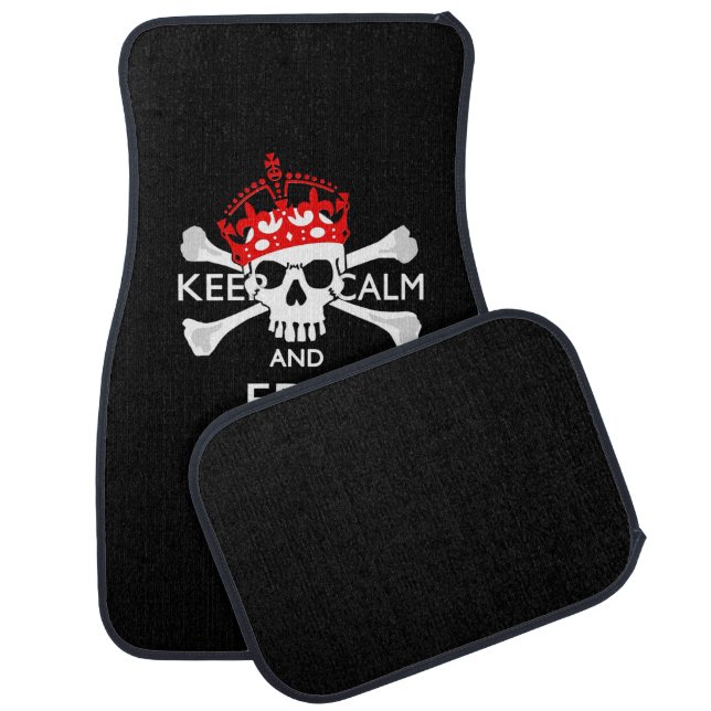 Your Text Keep Calm Red Crown Crossbones Skull Car Floor Mat (Set)
