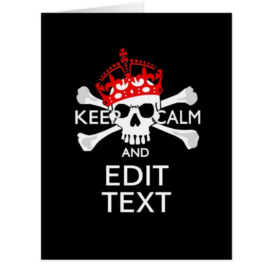 Your Text Keep Calm Red Crown Crossbones Skull Cards (Front)