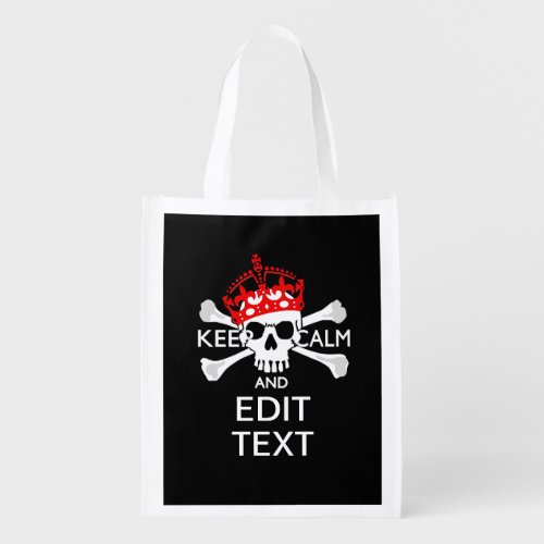 Your Text Keep Calm Red Crown Crossbones Skull Grocery Bag