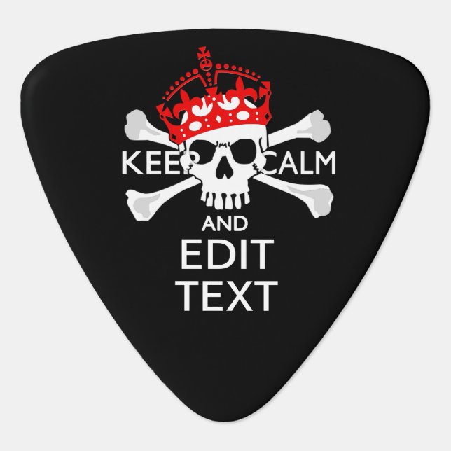Your Text Keep Calm Red Crown Crossbones Skull Guitar Pick (Front)
