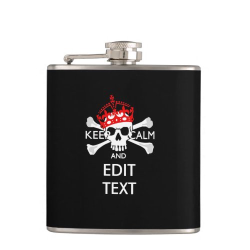 Your Text Keep Calm Red Crown Crossbones Skull Hip Flask