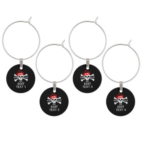 Your Text Keep Calm Red Crown Crossbones Skull Wine Charm