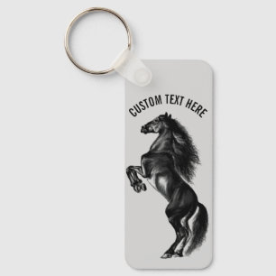 Your Text Keychain with Upright Black Wild Horse