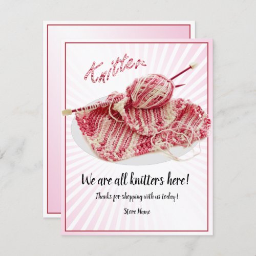 Your Text Knitter Typography PinkWhite Knitting Card