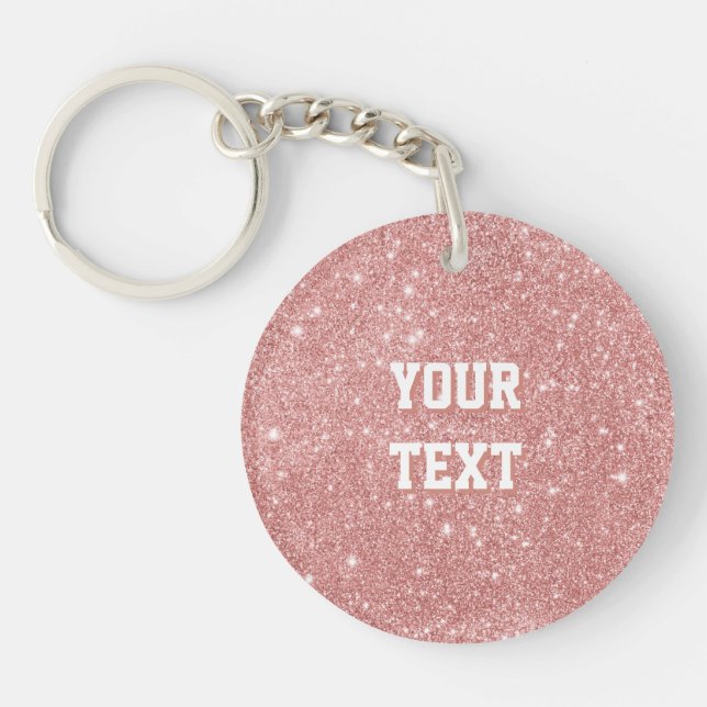 YOUR TEXT Luxury Faux Glitter Rose Gold Keychain (Front)