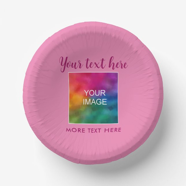 Your Text Name Photo Image Script Pink Template Paper Bowls (Front)
