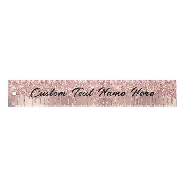 Your Text Name Ruler Rose Gold Blush Glitter Drips (Front)