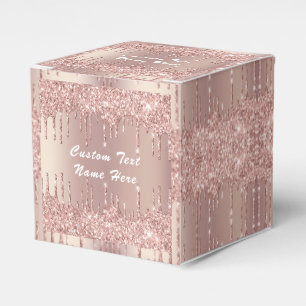 Your Text Name Wedding Favor Box Rose Gold Glitter