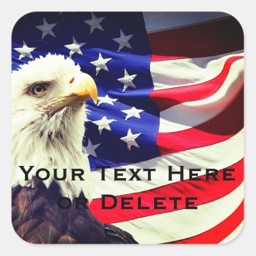 Your Text Old Glory  Bald Eagle USA Flag Patriot Square Sticker